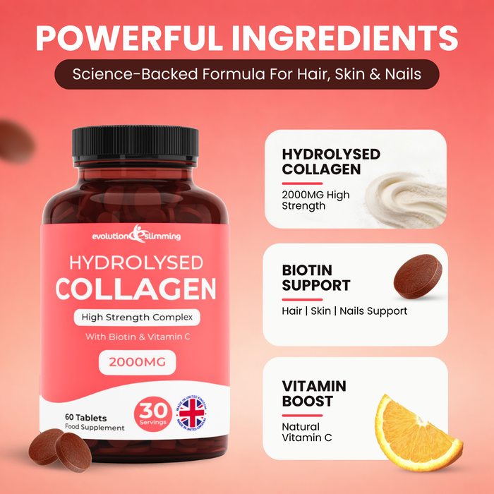 Collagène hydrolysé haute concentration 1 000 mg pour cheveux, peau et ongles + vitamine C