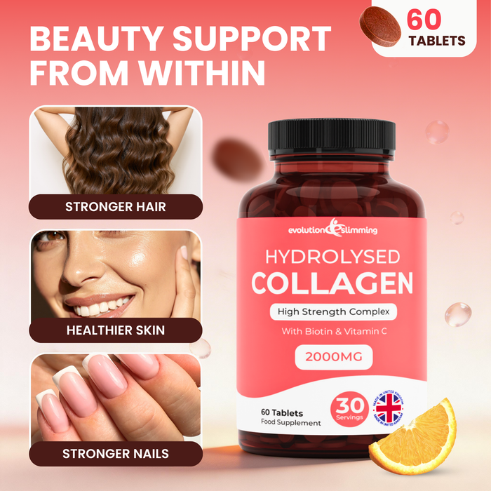 Collagène hydrolysé haute concentration 1 000 mg pour cheveux, peau et ongles + vitamine C