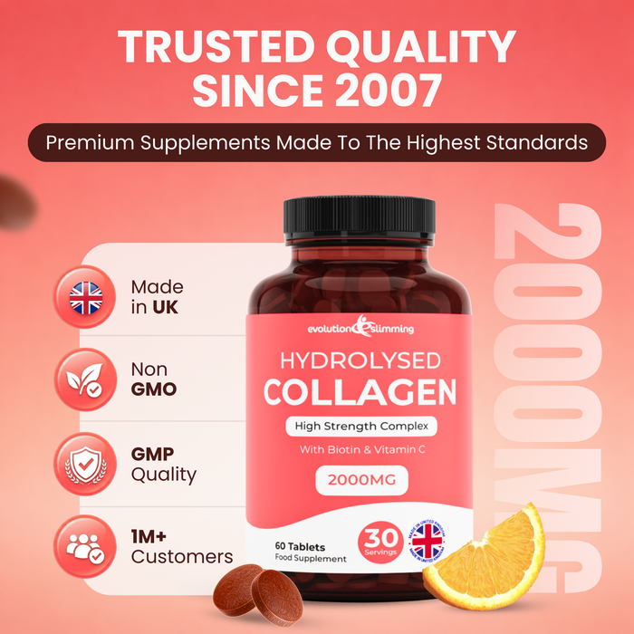 Collagène hydrolysé haute concentration 1 000 mg pour cheveux, peau et ongles + vitamine C