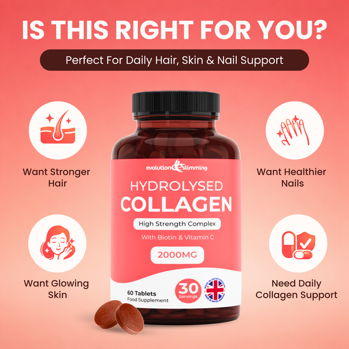 Collagène hydrolysé haute concentration 1 000 mg pour cheveux, peau et ongles + vitamine C