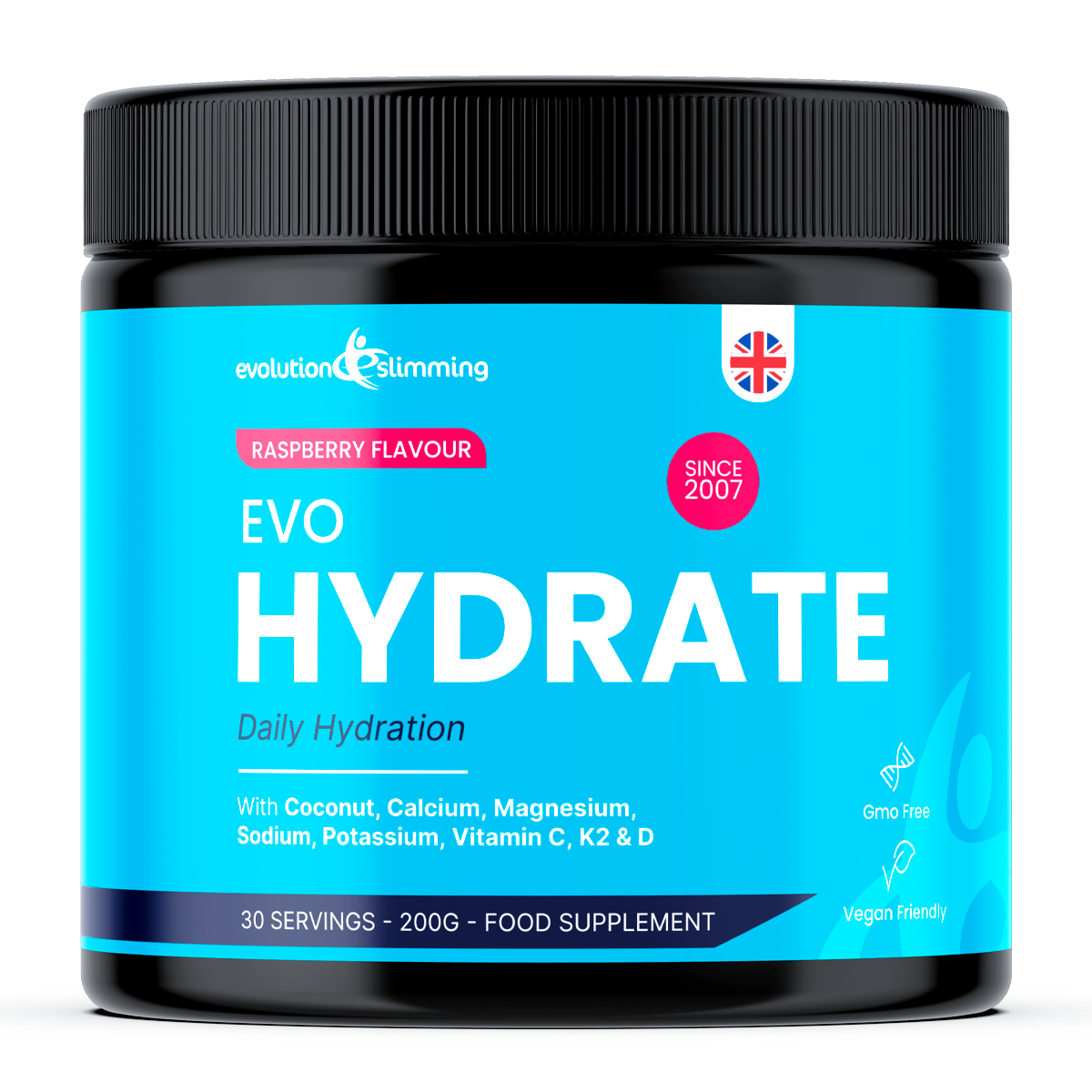 EVO Hydrate Raspberry Electrolyte Powder | Daily Hydration with Coconut Water, Magnesium, Potassium & Vitamins | 30 Servings
